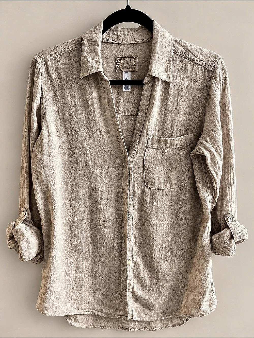 Sigrid Olsen 100% Linen Button Down Shirt S Neutral Coastal Grandmother